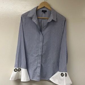 The Limited - Striped Button-Up Shirt with Flared Cuffs